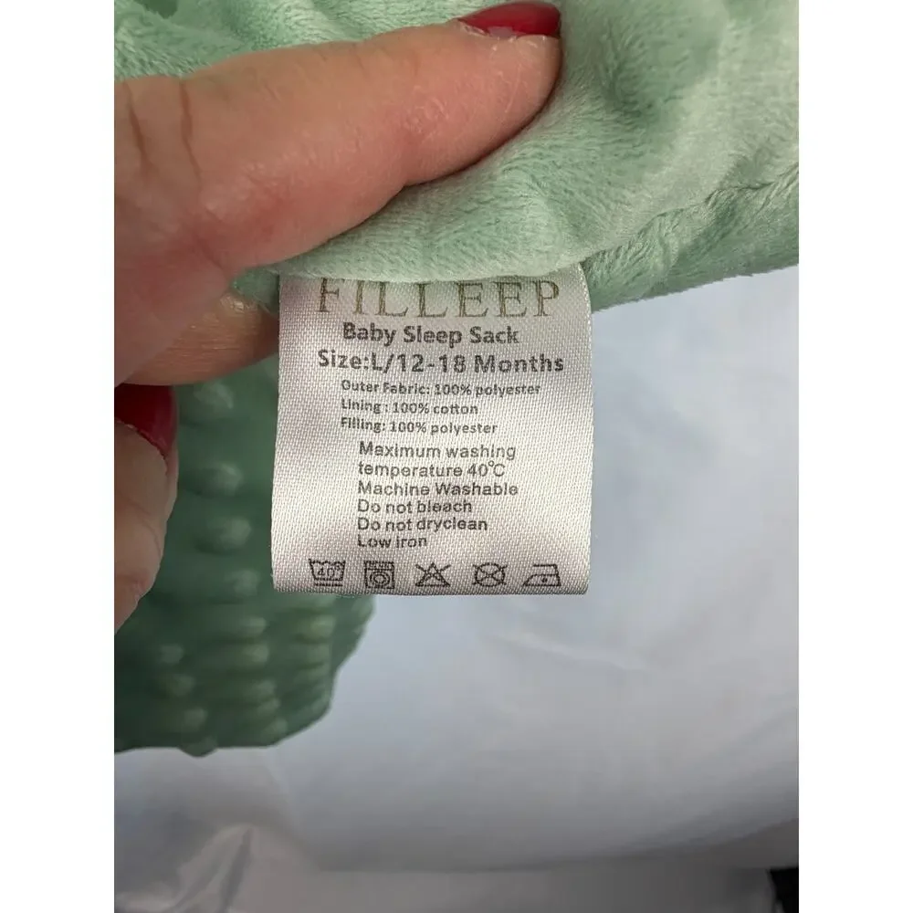 FILLEEP Baby Sleep Bag Sack Infant‎ Green Size L 12-18mo 2-Way Zipper Warm Cozy
